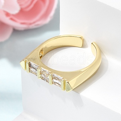 Brass Micro Pave Cubic Zirconia Cuff Open Rings for Women RJEW-L343-02G-06-1