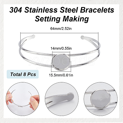 8Pcs 304 Stainless Steel Bracelets Setting Making MAK-SC0001-28-1