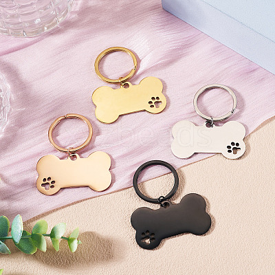 4Pcs 4 Styles Stainless Steel Keychains KEYC-TA0004-81A-1