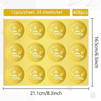 34 Sheets Self Adhesive Gold Foil Embossed Stickers DIY-WH0509-083-1