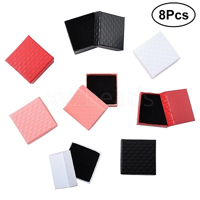 8Pcs 4 Colors Square Cardboard Ring Boxes CBOX-FS0001-08-1