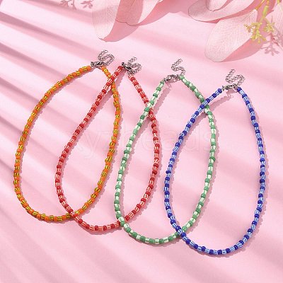 Glass Seed Beaded Necklace with 304 Stainless Steel Clasps NJEW-JN04428-1