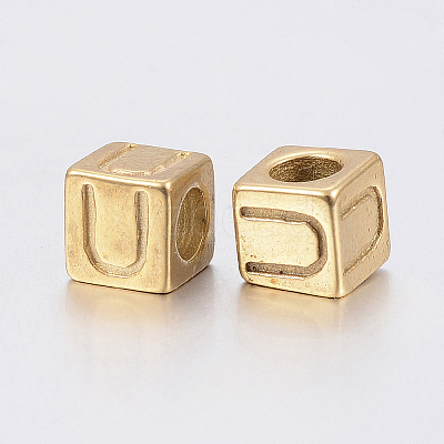 304 Stainless Steel Large Hole Letter European Beads X-STAS-H428-01G-U-1
