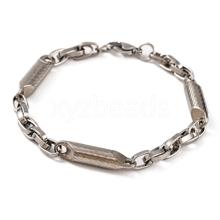 Tarnish Resistant 304 Stainless Steel Column Link Chain Bracelets BJEW-B078-80P-1