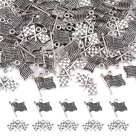 120Pcs 2 Styles Tibetan Style Zinc Alloy Flag Pendants FIND-PJ0001-06-1