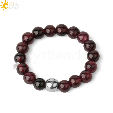 4MM Round Natural Garnet Beaded Stretch Rings VM0712-13-1