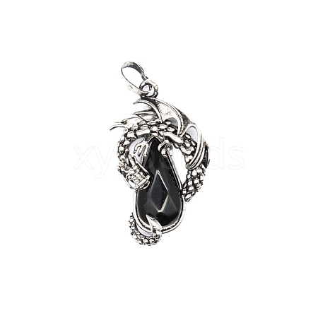 Natural Obsidian Brass Pendants G-PW0004-66E-1