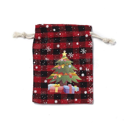 Christmas Theme Rectangle Jute Bags with Jute Cord ABAG-E006-01A-1