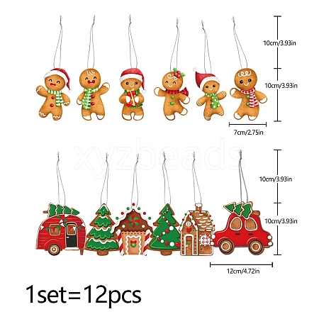 Christmas Gingerbread Man & Tree & House & Car Paper Pendant Decorations PW-WG3ABD1-01-1