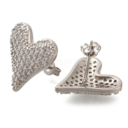 Rack Plating Heart Brass Pave Clear Cubic Zirconia Stud Earrings EJEW-I310-03P-1