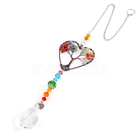 1Pc Wire Wrapped Alloy & Natural Mixed Stone Chips Tree of Life Hanging Suncatchers HJEW-TA0001-45A-1