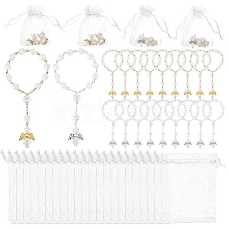 28Pcs 2 Styles Angel with Flower Plastic Imitation Pearl Charm Bracelets BJEW-GO0001-40-1