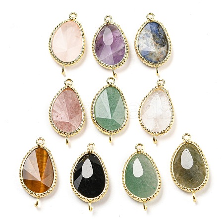 Natural Mixed Stone Faceted Teardrop Connector Charms G-M431-02G-1