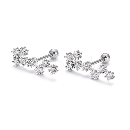 Brass Micro Pave Clear Cubic Zirconia Stud Earrings EJEW-F258-01A-P-1