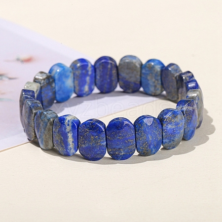 Natural Lapis Lazuli Oval Bead Stretch Bracelets for Men Women PW-WG50701-05-1