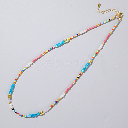 Ethnic Style Rainbow Color Square Natural Shell & Glass & Glass Seed Beaded Necklaces for Women RH4254-1-1