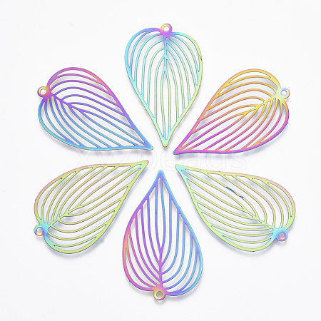 Ion Plating(IP) 201 Stainless Steel Filigree Pendants X-STAS-T057-08-1