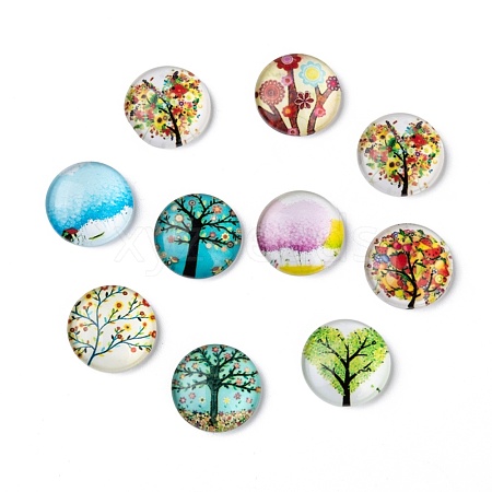 Tree of Life Printed Half Round/Dome Glass Cabochons GGLA-A002-16mm-GG-1