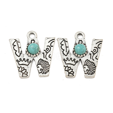 Synthetic Turquoise & Alloy Pendants PALLOY-H146-01AS-W-1