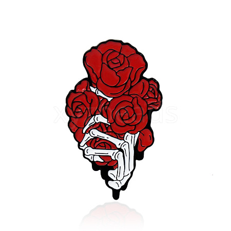 Skeleton Hand with Rose Safety Brooch Pin JEWB-PW0001-002A-1