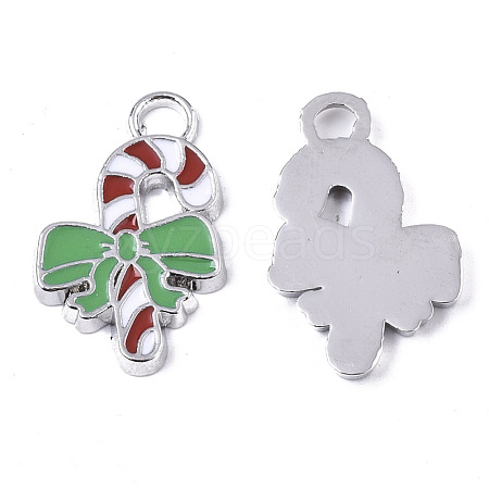 Alloy Candy Cane Enamel Pendants ENAM-R041-53-1