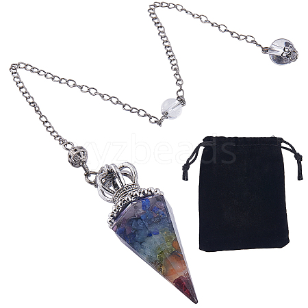 SUNNYCLUE 1Pc Clear Resin & Gemstone Chips Hexagonal Cone Pendant Dowsing Pendulums AJEW-SC0002-30-1