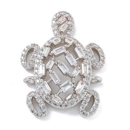 Rack Plating Brass Clear Cubic Zirconia Turtle Connector Charms KK-A234-054P-1