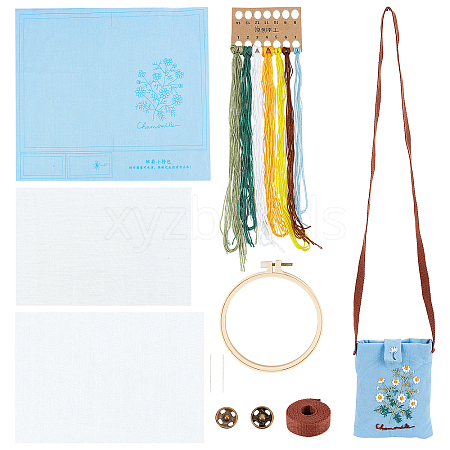 Daisy Pattern Embroidery Starter Crossbody Bag Making Kit DIY-WH0308-155-1