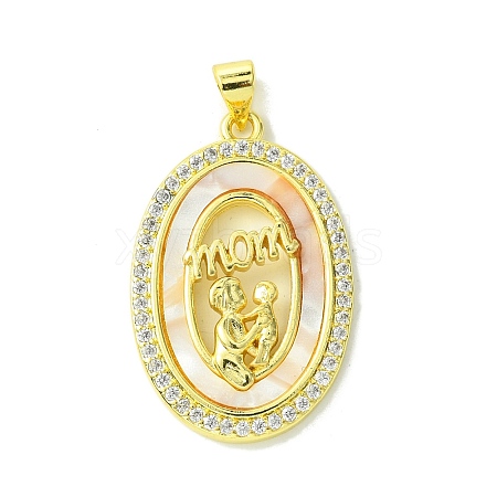 Mother's Day Real 18K Gold Plated Brass Micro Pave Clear Cubic Zirconia Pendants KK-H472-13G-09-1