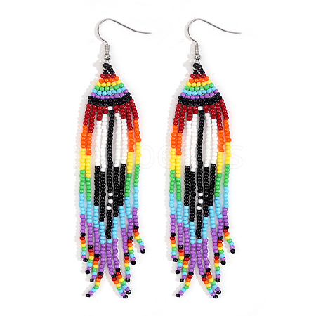 Colorful Ethnic Style Glass Seed Beads Tassel Dangle Earrings for Women VA8900-1