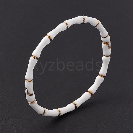 White Enamel Bamboo Hinged Bangle BJEW-L678-08G-1