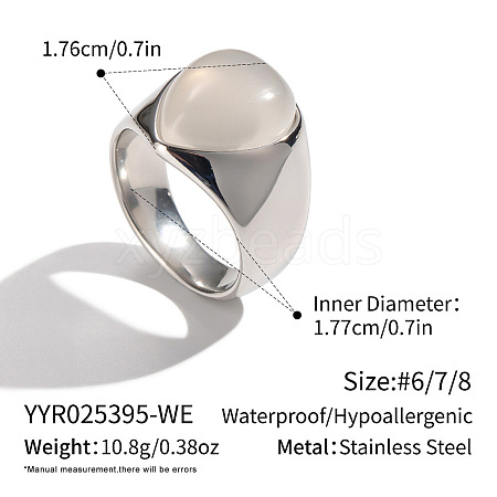 304 Stainless Steel Natural Agate Finger Rings for Women QT5525-5-1