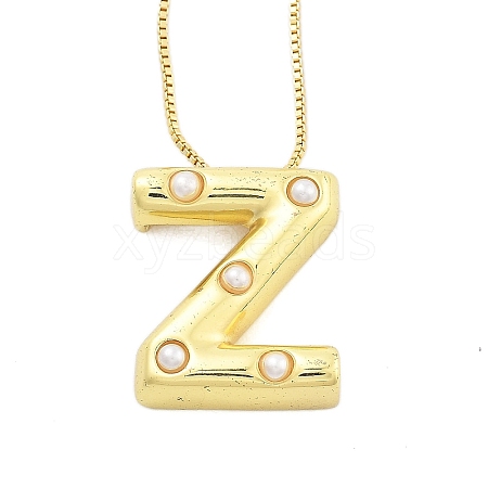 Brass & Plastic Pearl Letter Pendant Box Chain Necklaces for Women NJEW-U017-01G-26-1