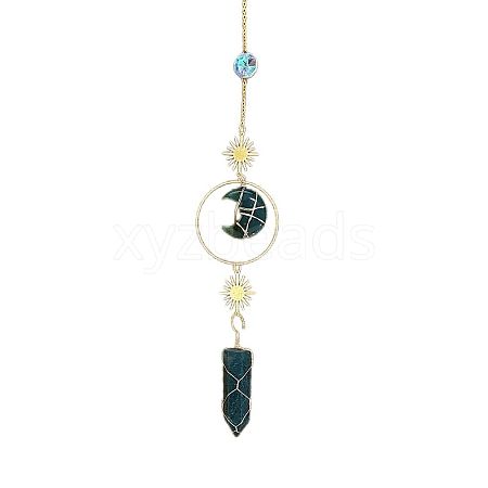 Natural Moss Agate Moon & Bullet Window Hanging Suncatchers DJEW-PW0009-035G-1