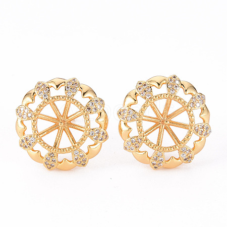 Brass Micro Pave Clear Cubic Zirconia Stud Earrings Findings KK-T062-128G-NF-1