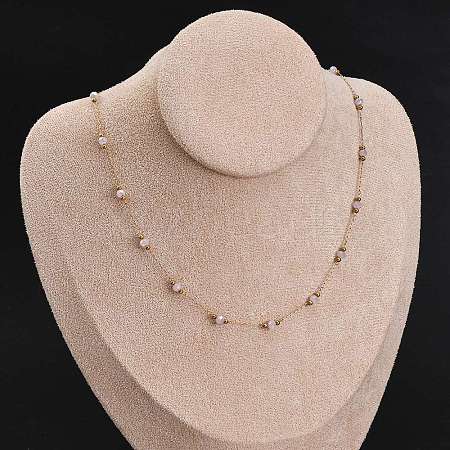 304 Stainless Steel & Glass Link Chain Necklaces NJEW-U026-22G-1