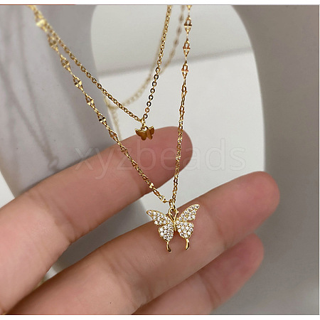 Butterfly Alloy Crystal Rhinestone Pendant Double Layer Necklaces for Women WGB64F3-02-1