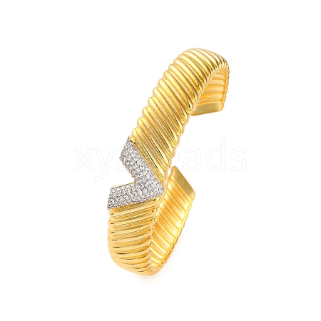 V Shape Rack Plating Brass Micro Pave Cubic Zirconia Cuff Bracelets for Women BJEW-M040-09G-1