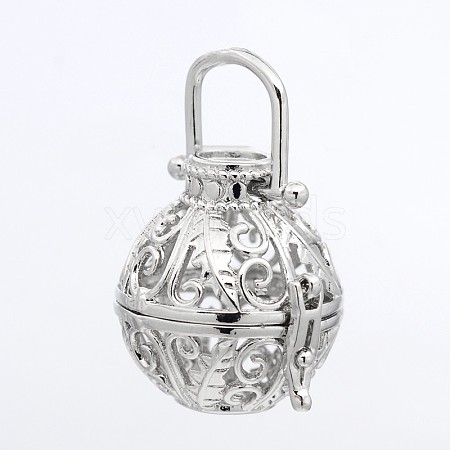 Round Brass Hollow Cage Pendants KK-P026-09P-NR-1