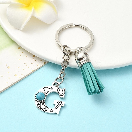 Alloy with Resin Imitation Synthetic Turquoise Keychain KEYC-YW00087-07-1