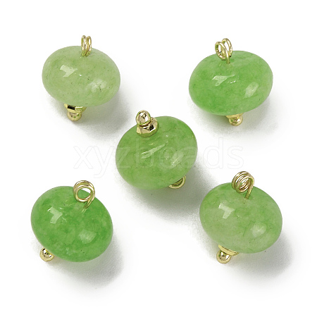 Natural White Jade Dyed Saucer Charms with Rack Plating Golden Tone Brass Bails KK-B103-17B-07-1