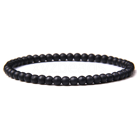 4mm Round Natural Dyed & Heated Black Agate Beads Bracelet for Men LS-KG3069-16-1