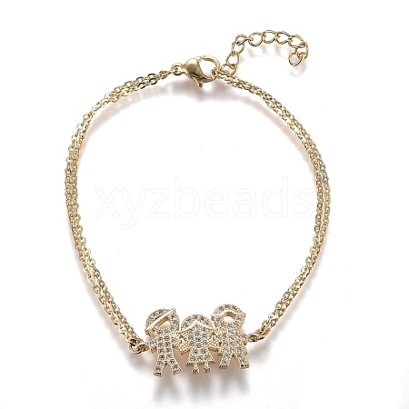 Brass Micro Pave Clear Cubic Zirconia Link Bracelets BJEW-Z003-21G-1