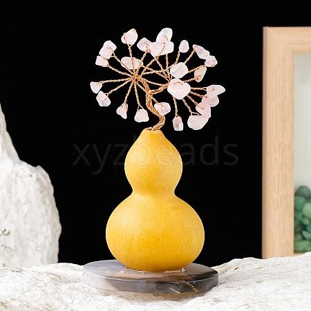 Natural Rose Quartz Chips Tree of Life Decorations with Gourd Base PW-WG64E85-02-1