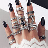 14Pcs 14 Style Rhombus & Eye & Snake & Elephant & Feather & Yoga Theme Rhinestone Finger Rings Set FIND-PW0009-01-2