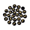 Brass Elder Futhark Alphabet Engraved Symbol Flat Round Natural Obsidian Rune Stones G-I373-01H-2