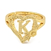 Heart with Letter & Flower Rack Plating Brass Adjustable Rings for Women RJEW-I105-05G-K-2