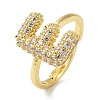 Rack Plating Letter Brass Micro Pave Clear Cubic Zirconia Adjustable Rings for Women KK-S391-03G-E-2