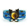 You Are My Sunshine Theme Flat Round with Sunflower Leather Cord Multi Strand Bracelets WGB8E71-05-1