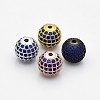 CZ Brass Micro Pave Grade AAA Blue Color Cubic Zirconia Round Beads KK-O065-6mm-03-NR-1